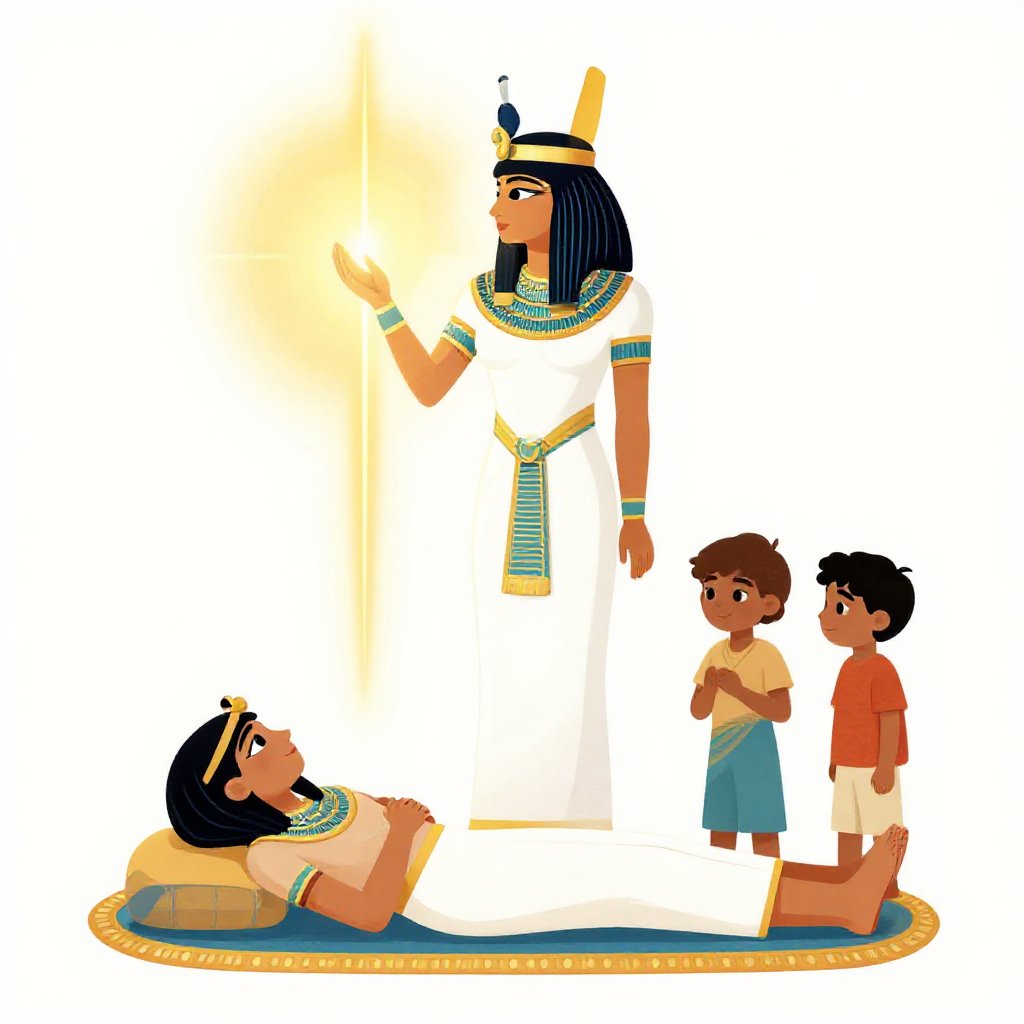 Ra trembling, hands shaking, speaking the secret name to Isis, who receives it with eyes wide and steady