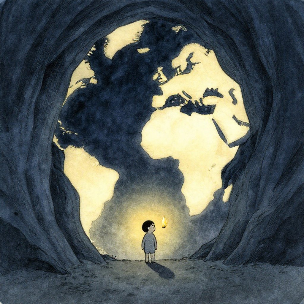 Izanagi at the gates of Yomi, holding a tiny lit torch he was told not to light