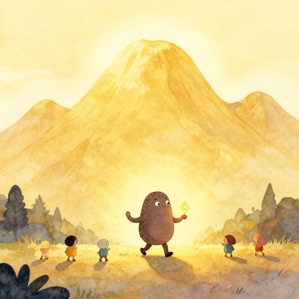 Prometheus carrying a glowing ember in a hollow fennel stalk, sneaking away from Olympus