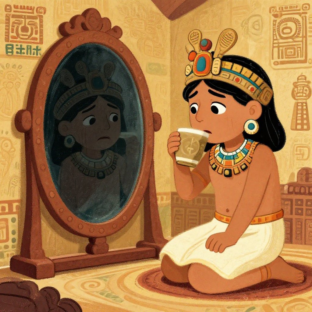 Quetzalcoatl sitting alone in the grey light of morning inside the palace of Tula, the cups from the night before still on the table, the weight of what cannot be undone on his face