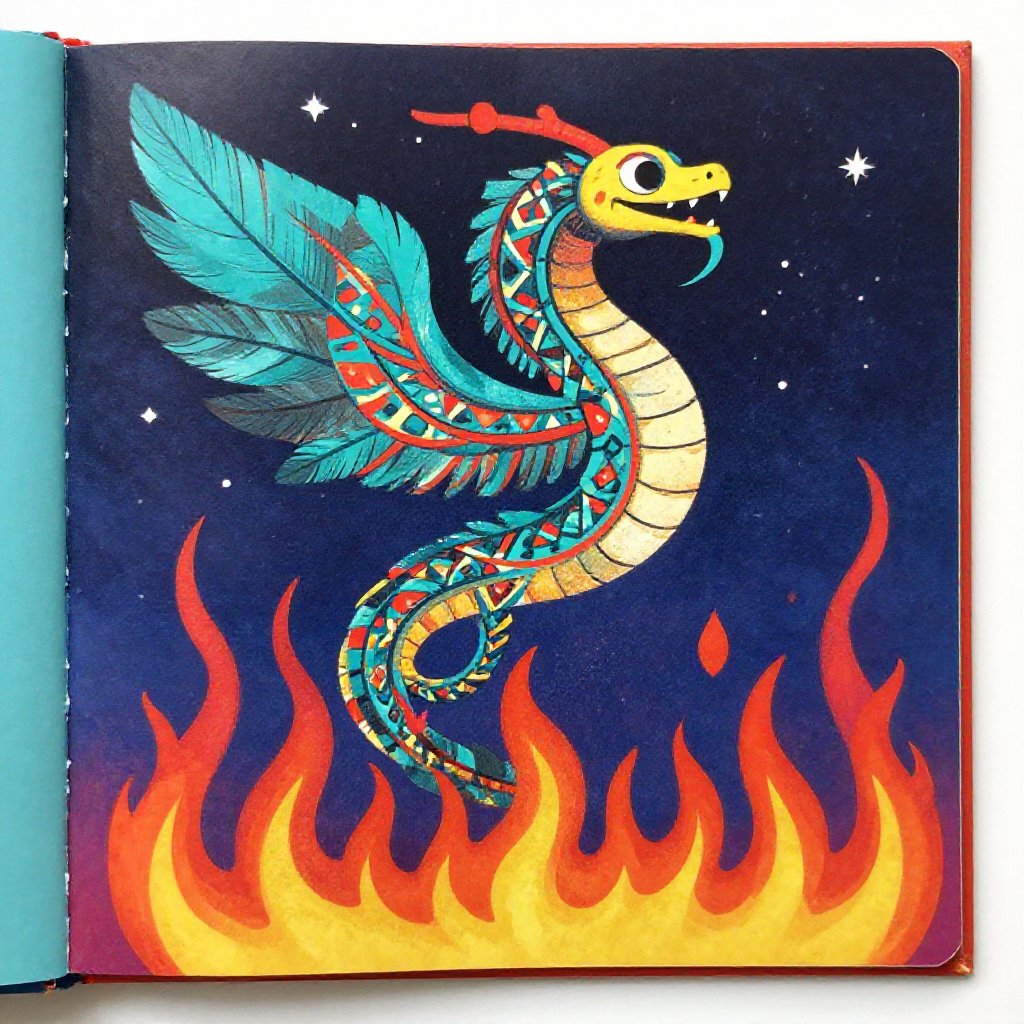 Quetzalcoatl the feathered serpent ascending as the morning star against a deep sky